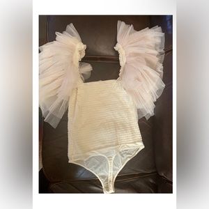 FREE PEOPLE BODY X INTIMATELY FP KILL THE LIGHT Frill Bodysuit Top L Ivory